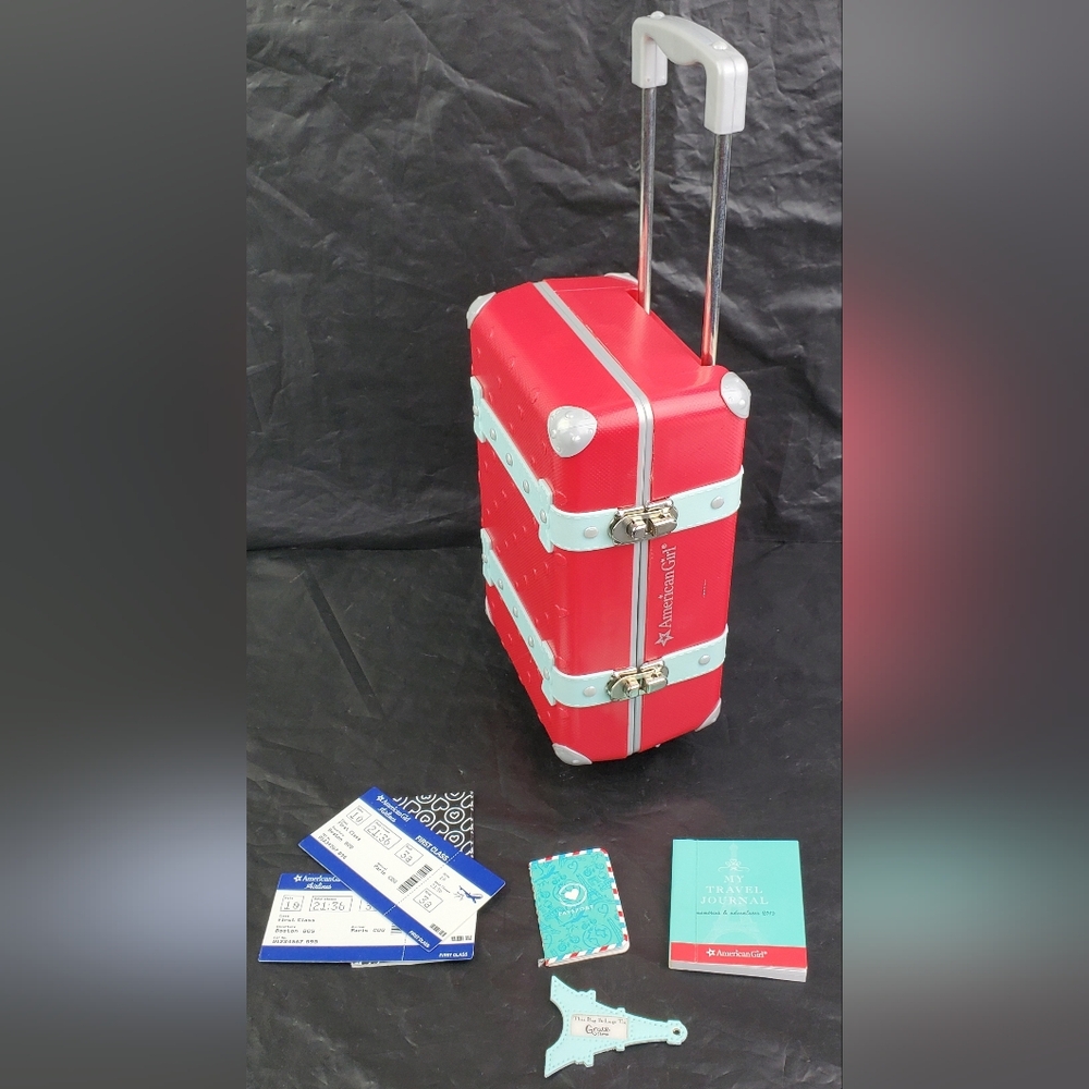 American Girl Doll GOTY Grace Thomas Travel Set and Red Suitcase - GUC